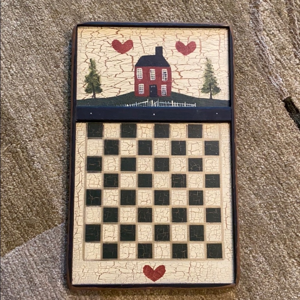 Vintage Farm Art Wooden Checkerboard Plaque